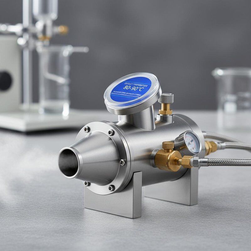 Ausgangstemperatur 80 bis 90 Grad Sprühtomizer Maximal Sprühdurchmesser 4700 mm Konzipiert für Sprühmuster und Flüssigkeitsatomisation